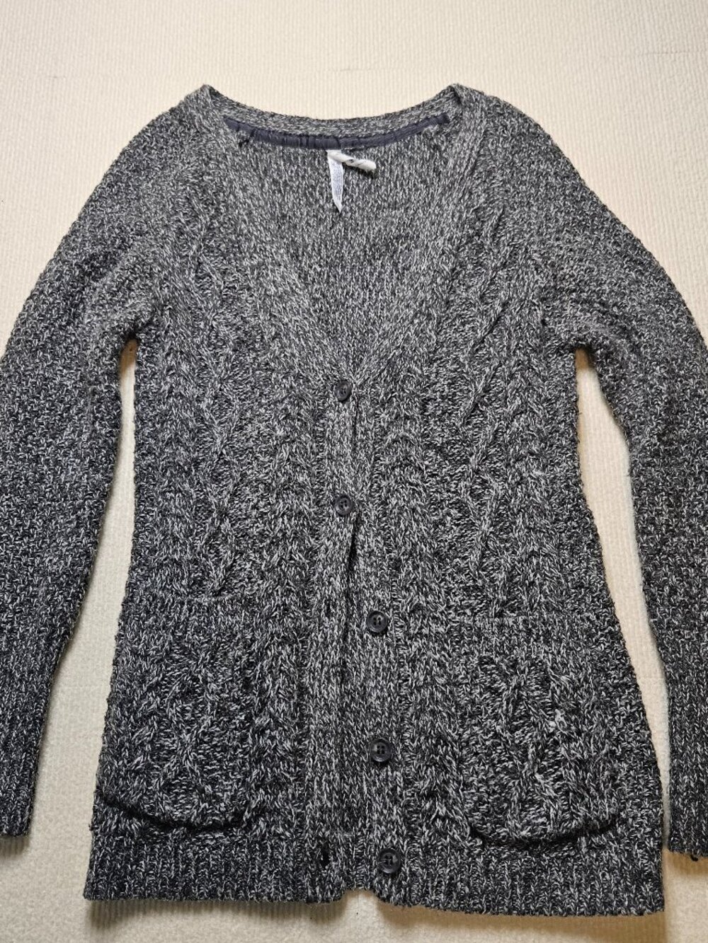 Aeropostale Marled Knit Button-Front V-Neck Cardigan Sweater with Pockets - S